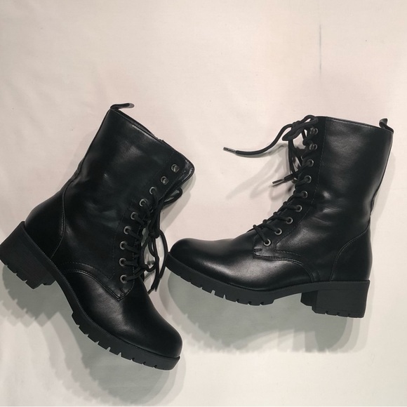 DREAM PAIRS Black Lace-up Combat Boots Mid-calf Military Winter Boot for Women - Picture 2 of 6